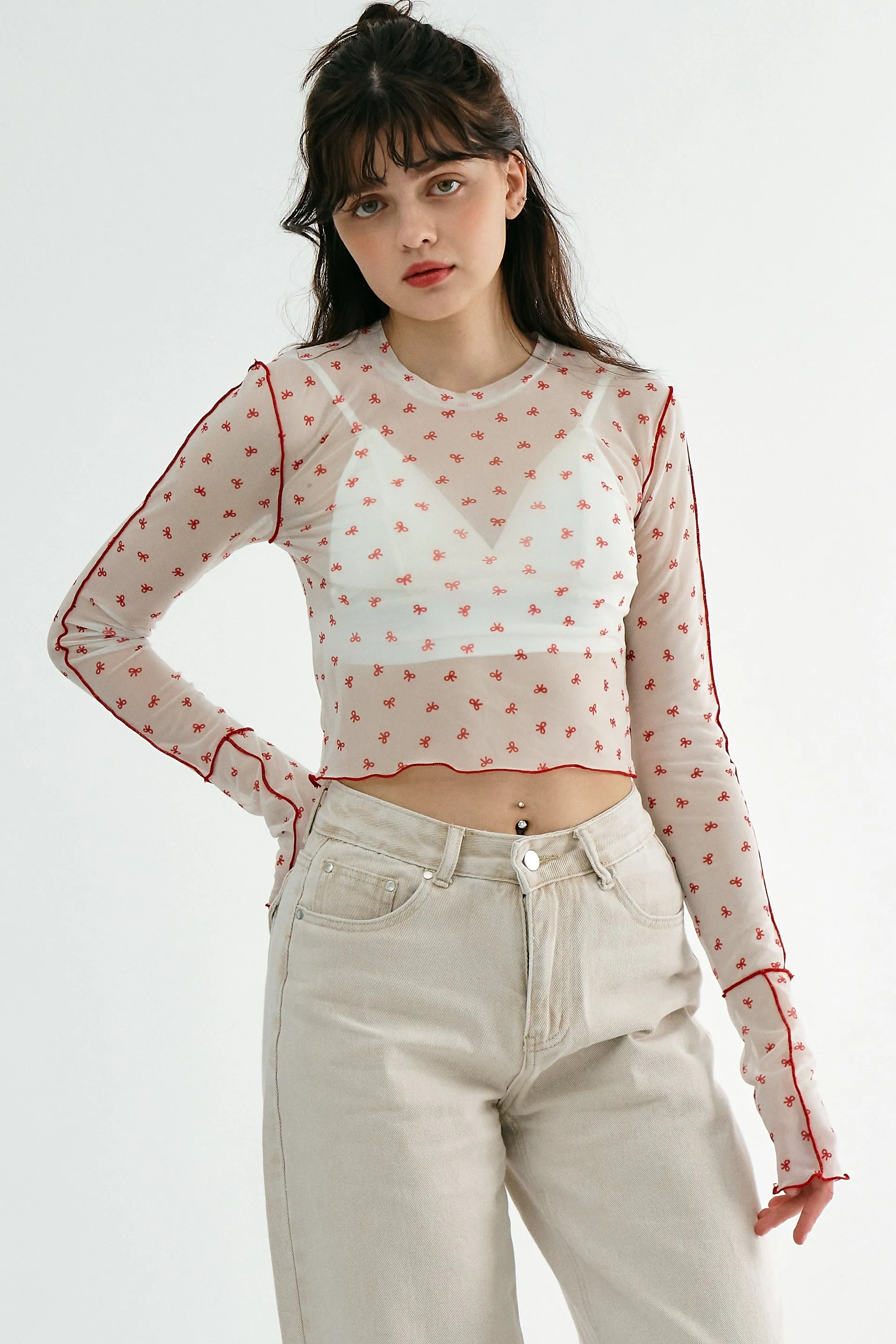 Avani Bow Printed Mesh Top sold by storets product image thumbnail 4