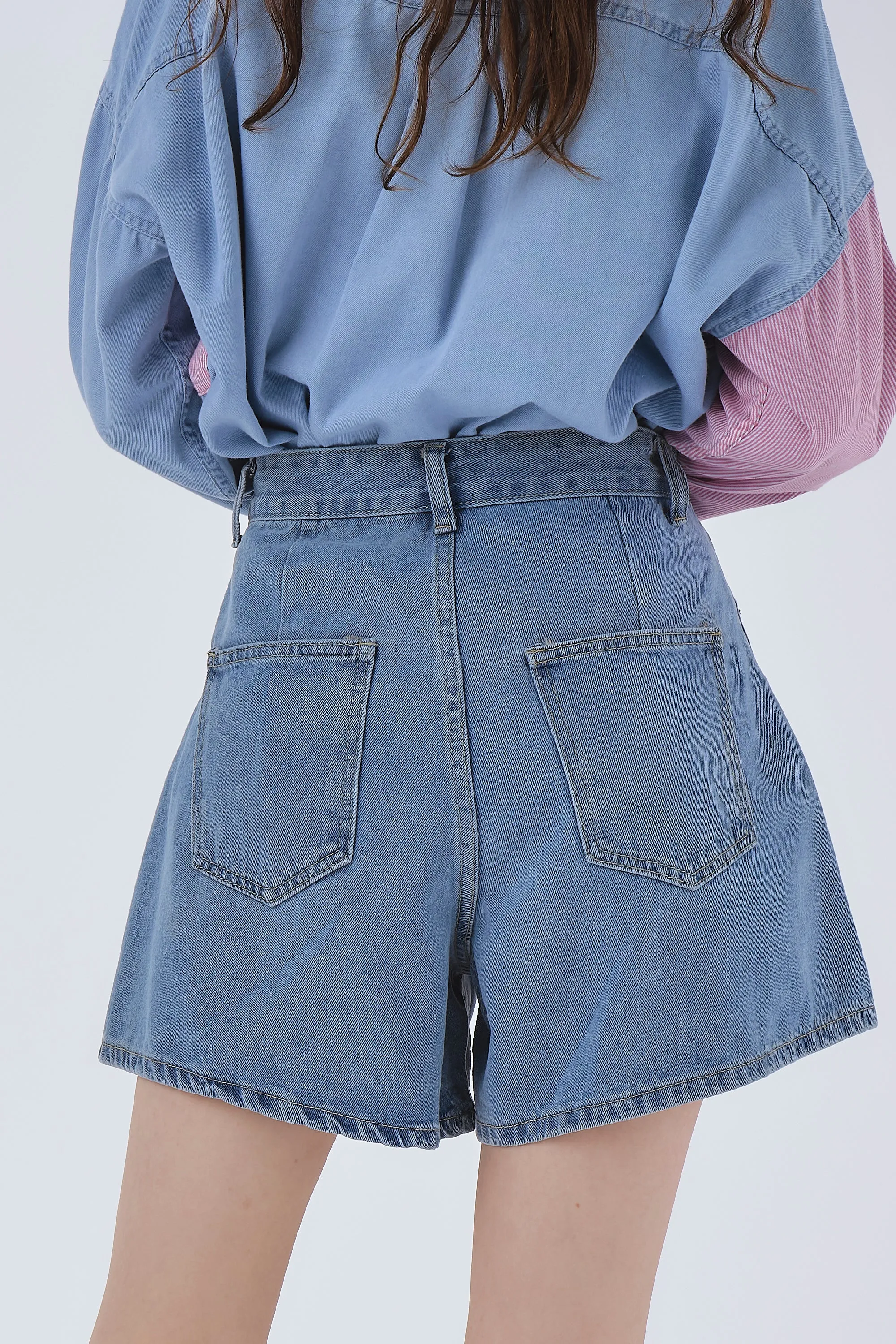 Zoe Pintucked Denim Shorts sold by storets product image thumbnail 4