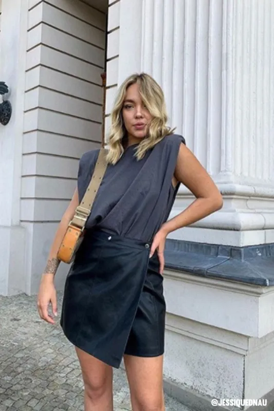 Elena Padded Shoulder T-shirt sold by storets