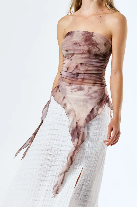 Icelynn Tiedye look Ruffled Top sold by storets
