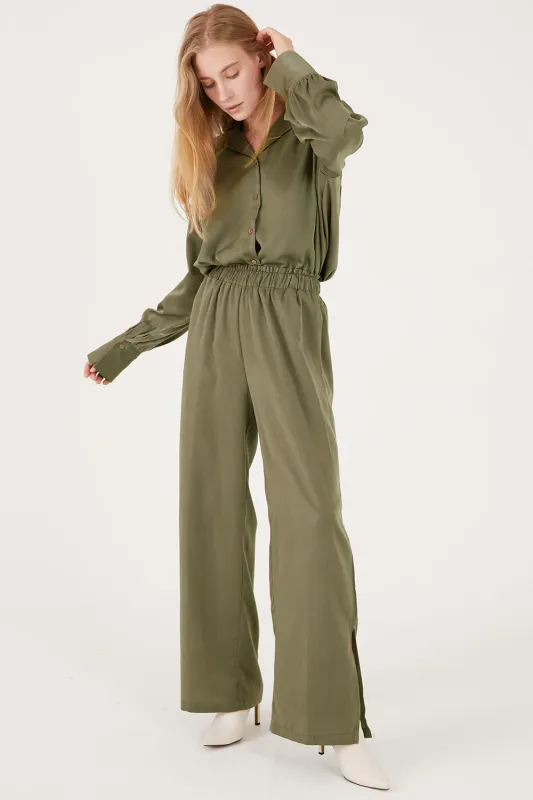 Rose Matte Satin Wide Leg Pants made by storets