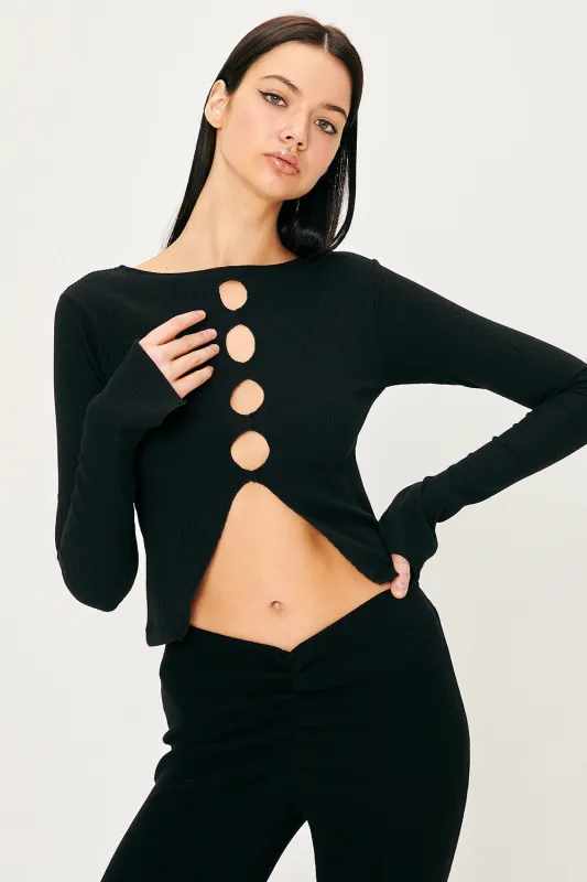 Remi Front Holes Ribbed Top sold by storets