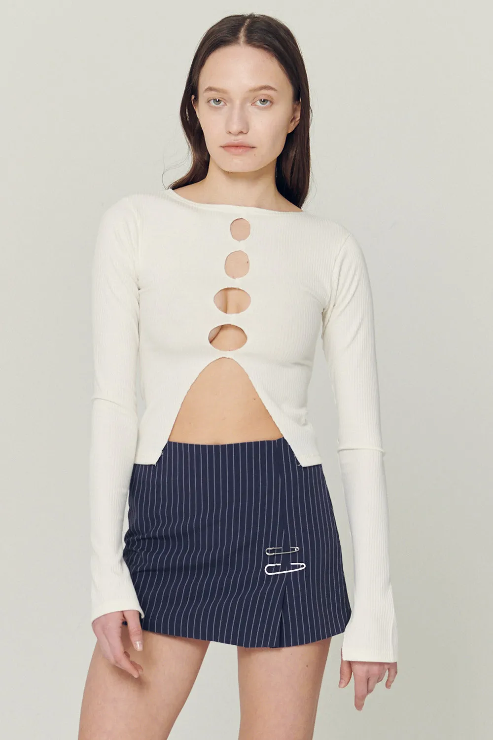 Remi Front Holes Ribbed Top sold by storets