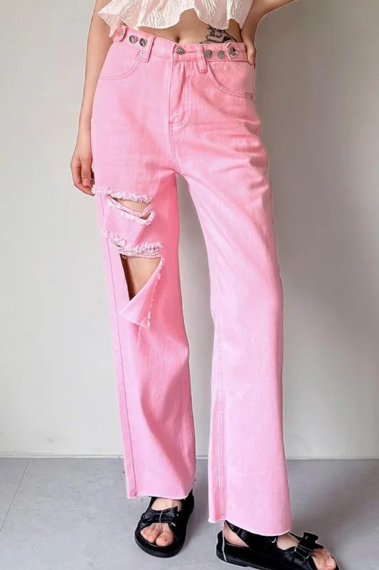 Violet Cut Out Wide Jeans sold by storets