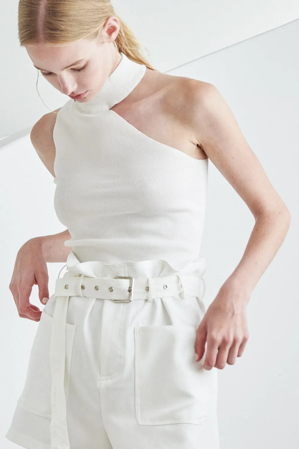 Hailey Shoulder Cutout Asymmetric Top sold by storets