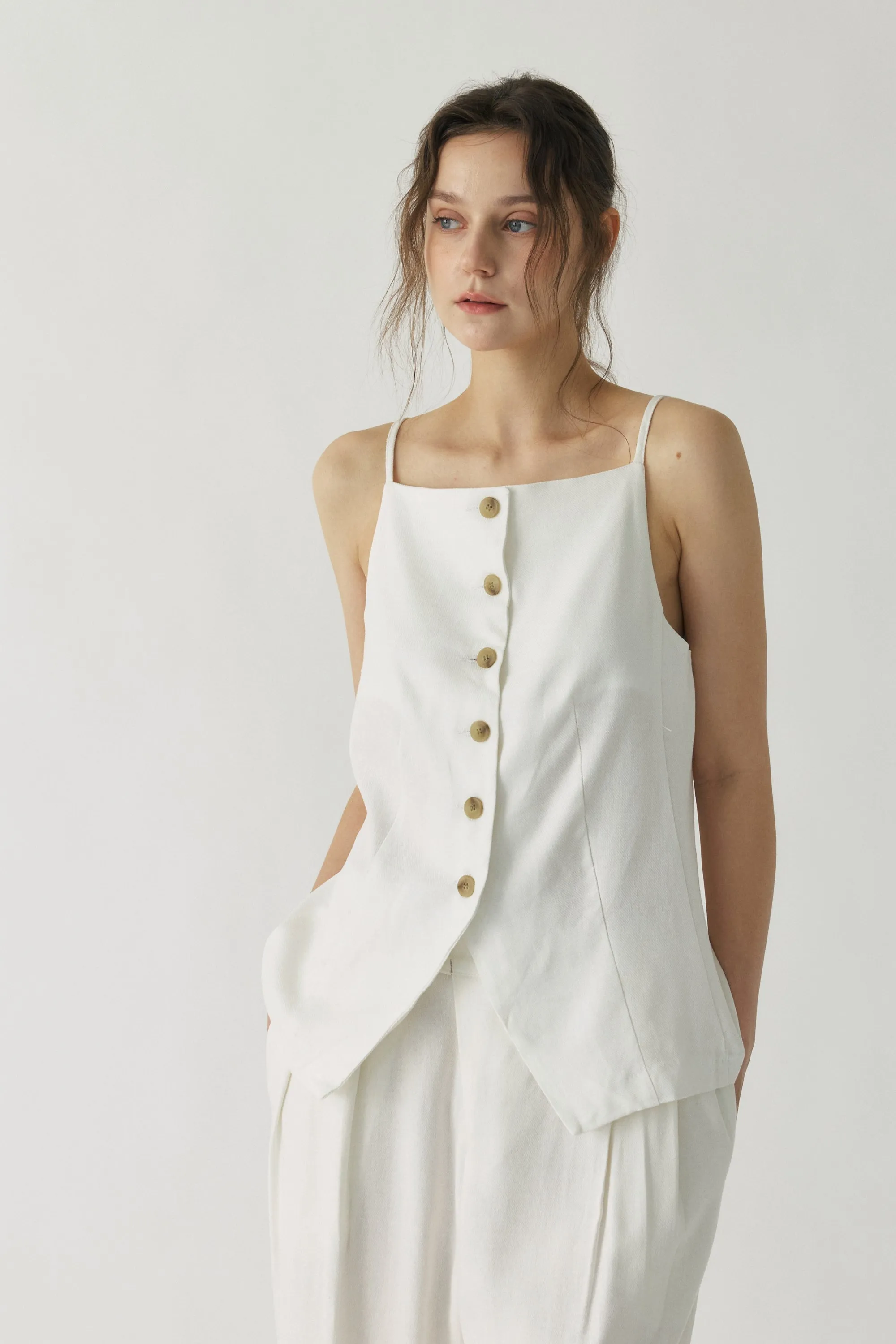 Hazel Linen Tailored Vest sold by storets product image thumbnail 4