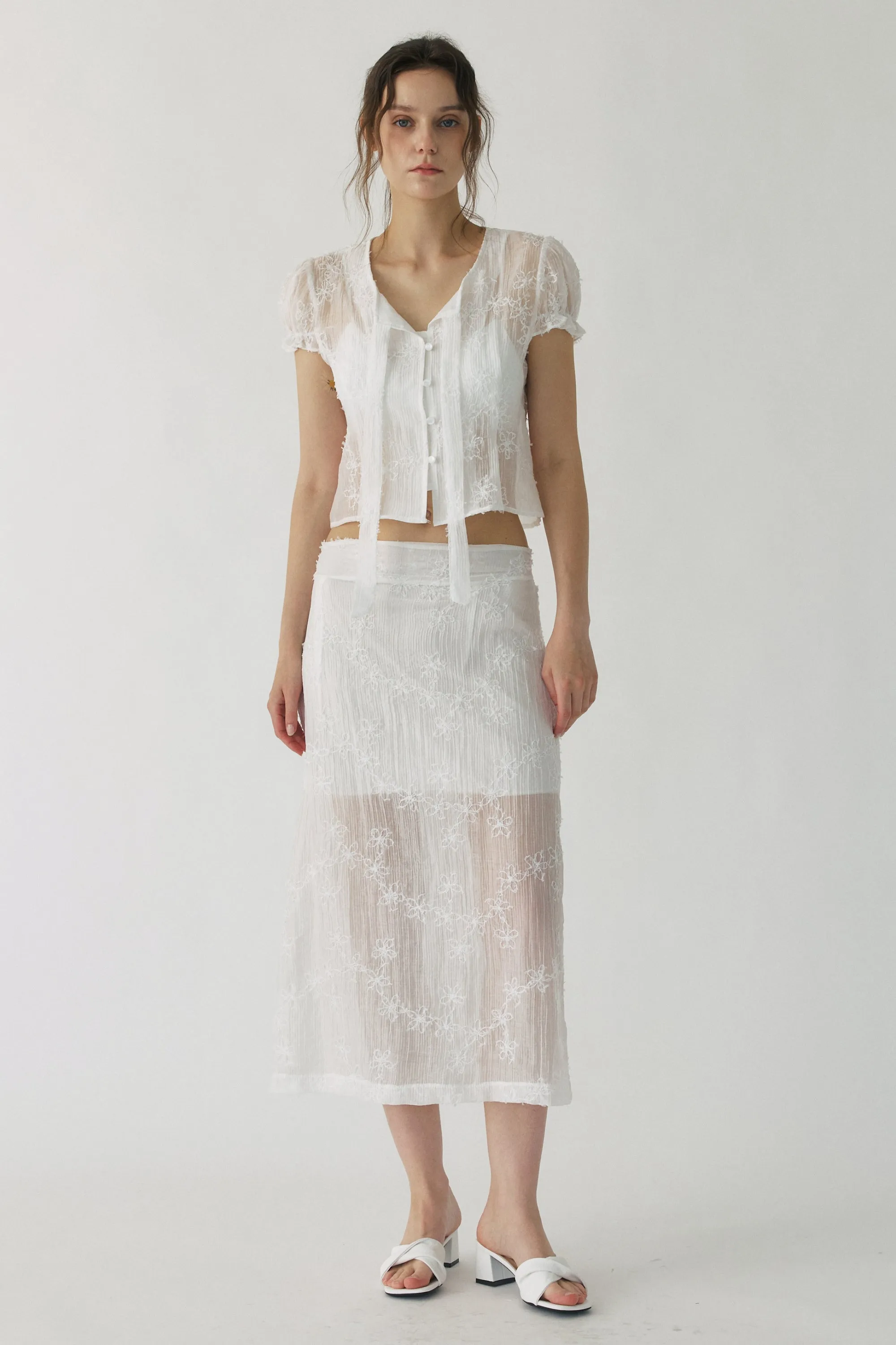 Elodie Sheer Lace Crinkle Skirt sold by storets product image thumbnail 2