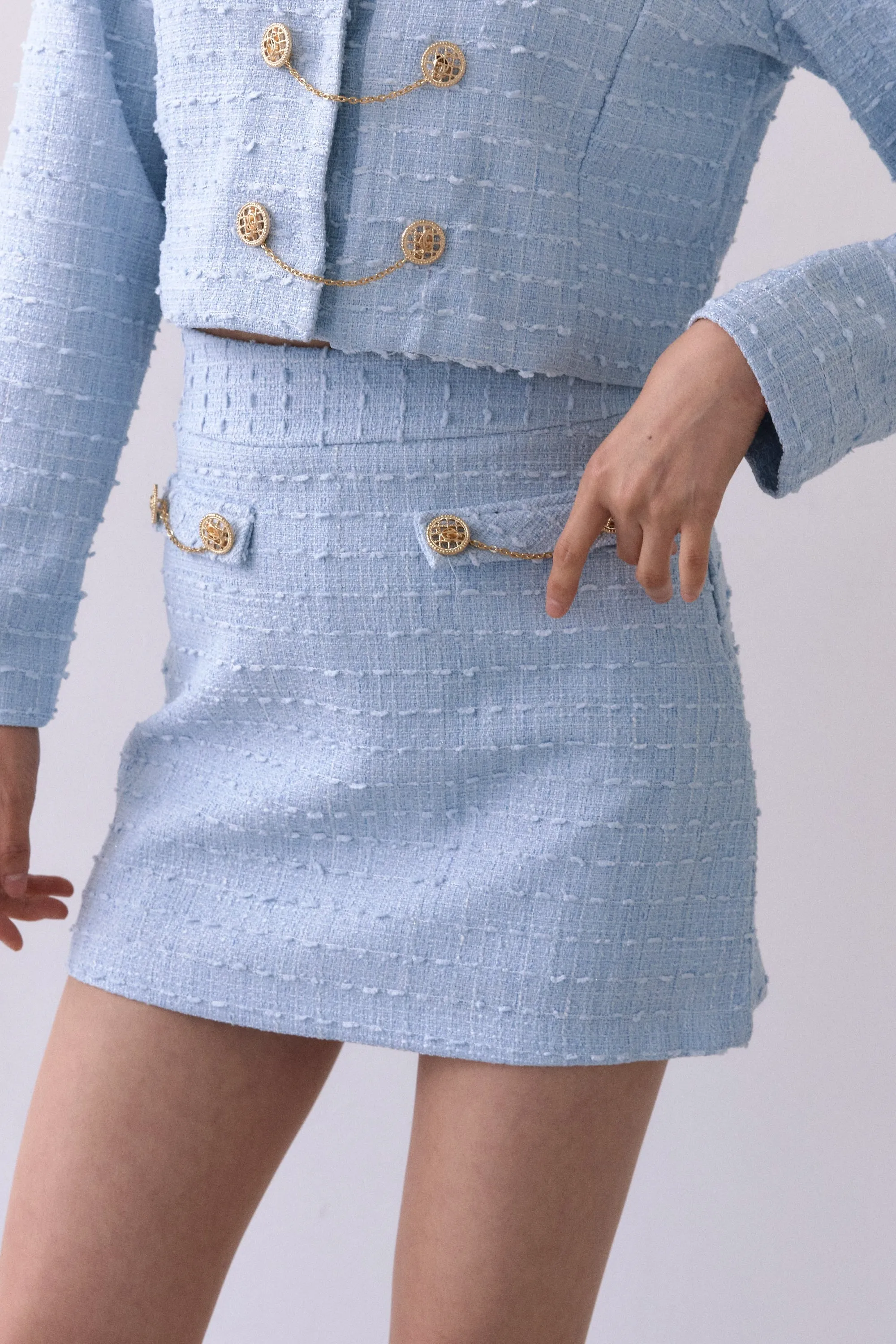 Lucy Gold Button Tweed Mini Skort sold by storets