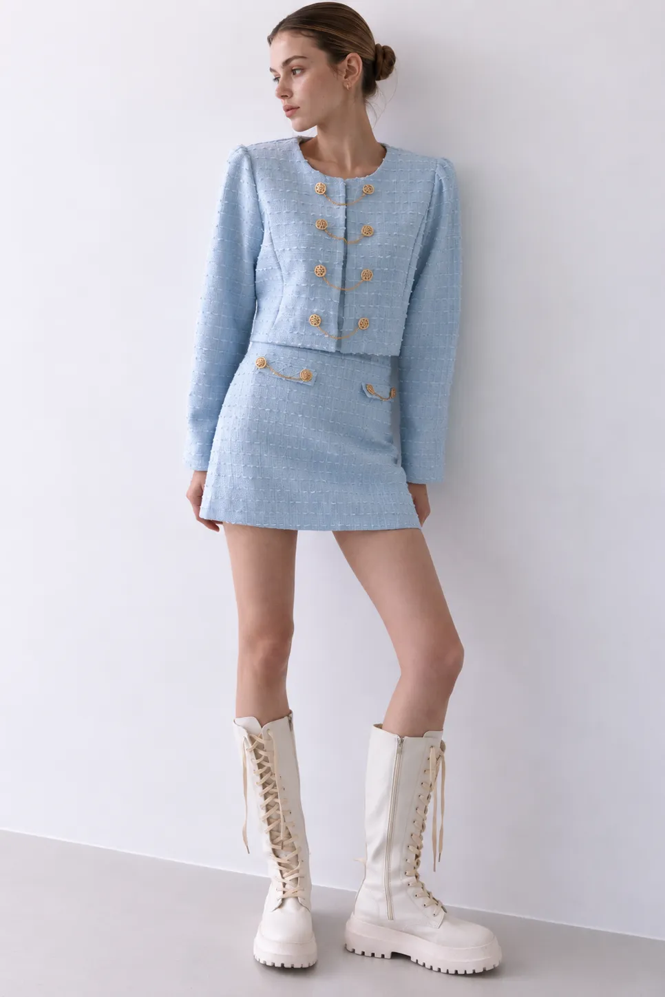Lucy Gold Button Tweed Mini Skort sold by storets product image thumbnail 4
