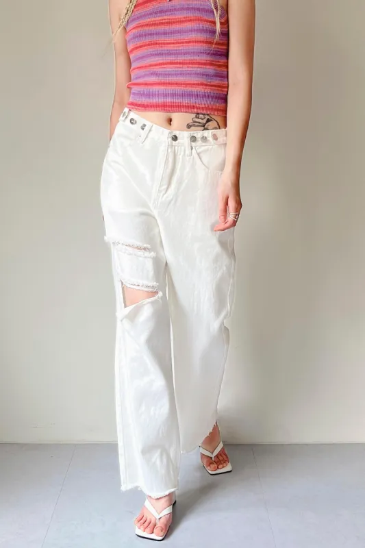 Violet Cut Out Wide Jeans sold by storets