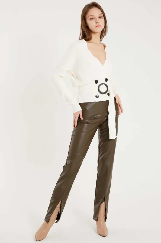 Noor Front Slit Pleather Pants sold by storets