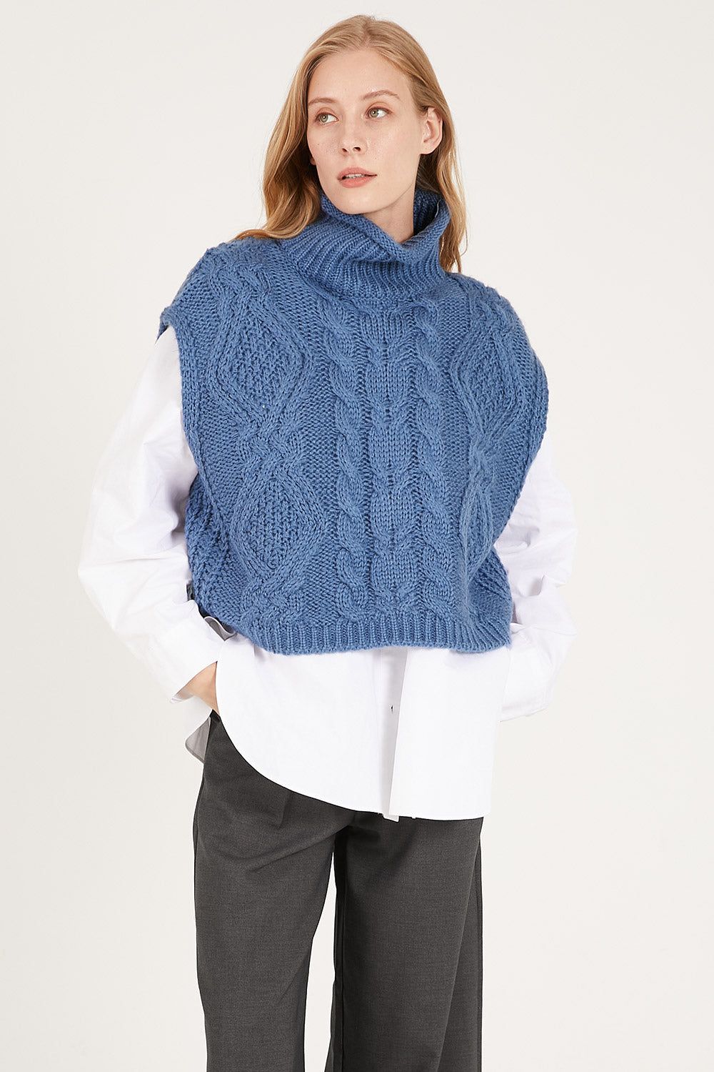 Daisy Turtle Neck Cable Knit Vest sold by storets