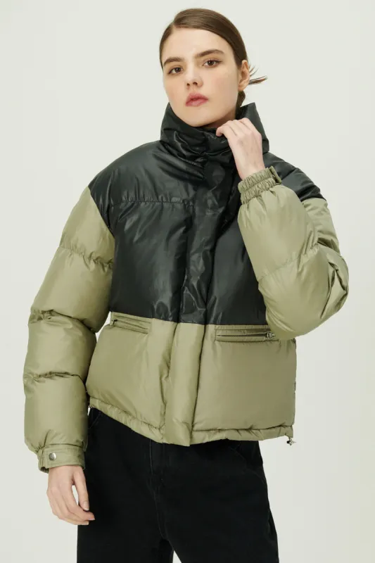 Joyce Color Block Puffer Coat sold by storets