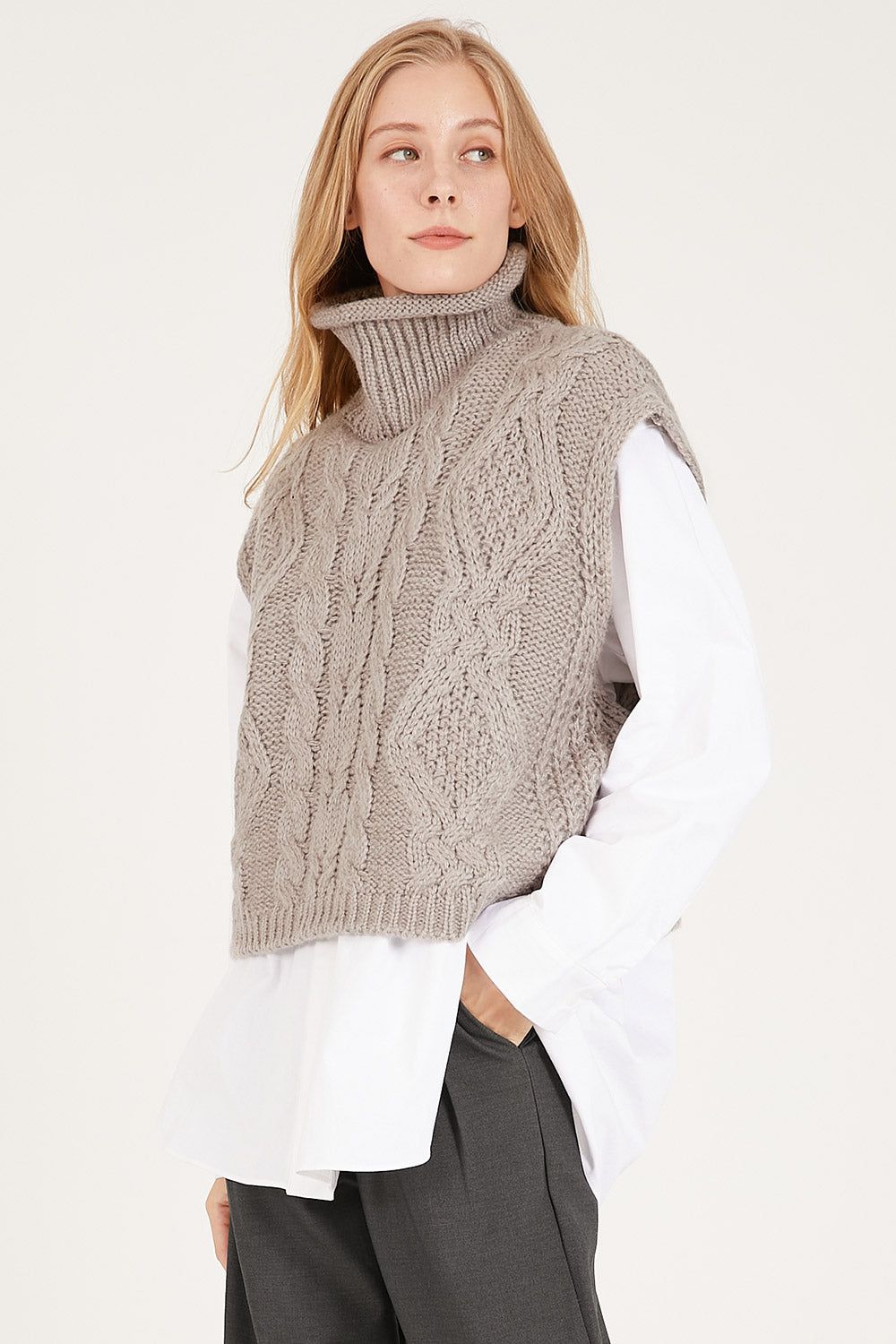 Daisy Turtle Neck Cable Knit Vest sold by storets product image thumbnail 4