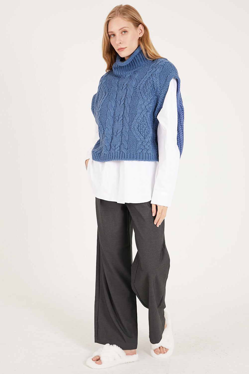 Daisy Turtle Neck Cable Knit Vest sold by storets