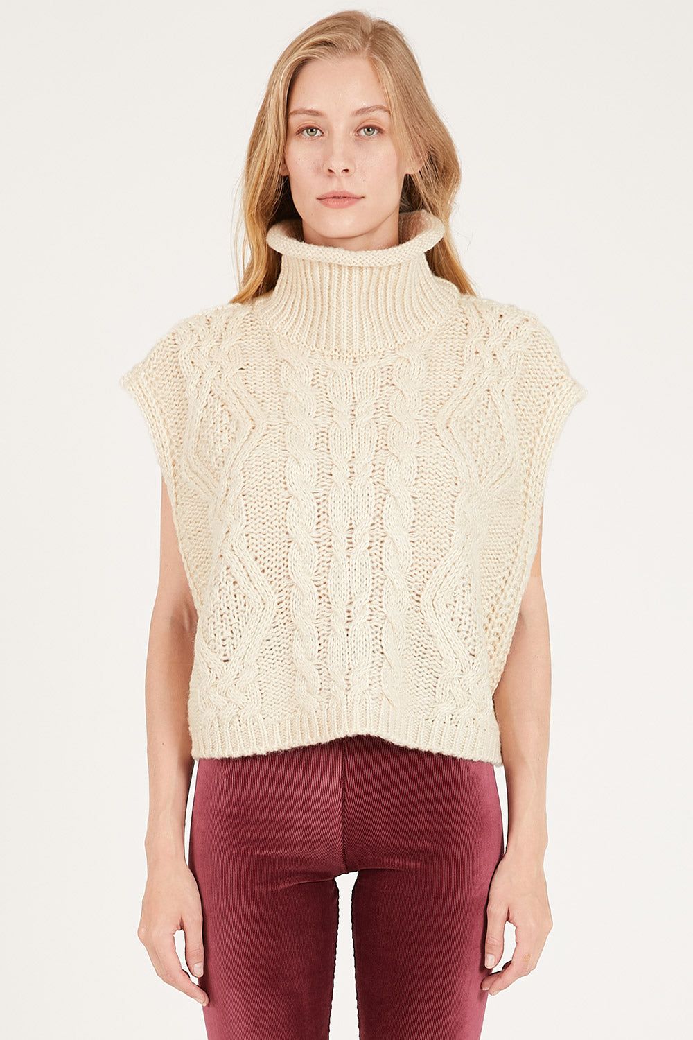Daisy Turtle Neck Cable Knit Vest sold by storets product image thumbnail 5