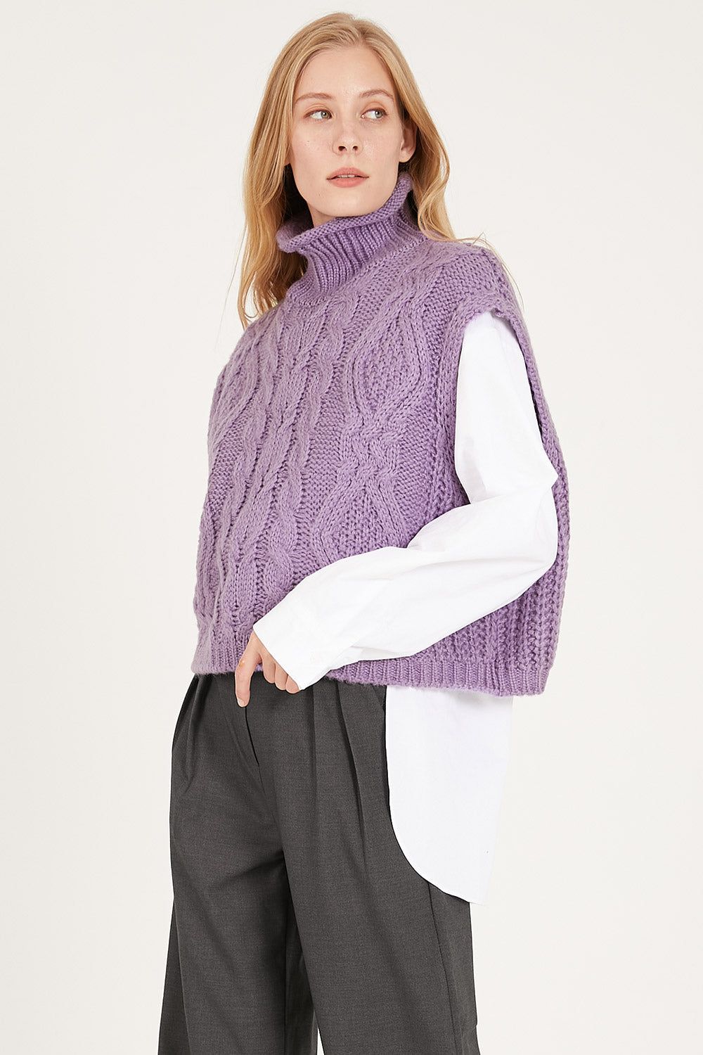 Daisy Turtle Neck Cable Knit Vest sold by storets product image thumbnail 2