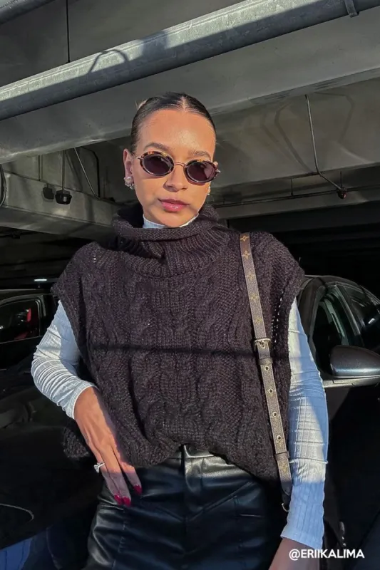 Daisy Turtle Neck Cable Knit Vest sold by storets