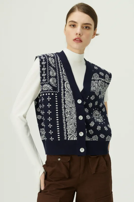 Jasmin Paisley Print Knitted Vest sold by storets