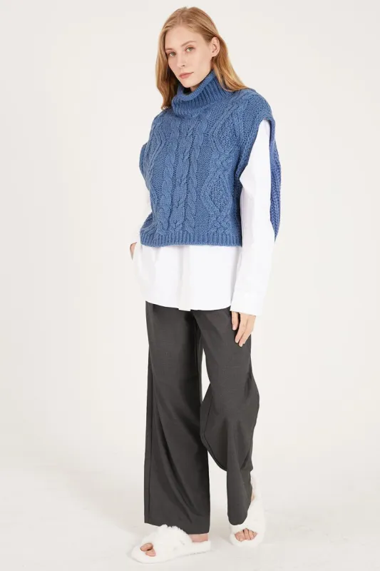 Daisy Turtle Neck Cable Knit Vest sold by storets