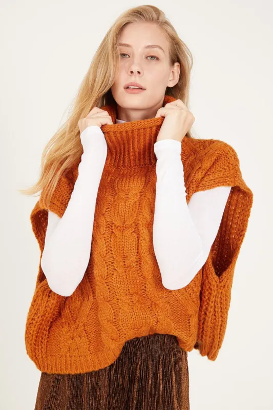 Daisy Turtle Neck Cable Knit Vest sold by storets