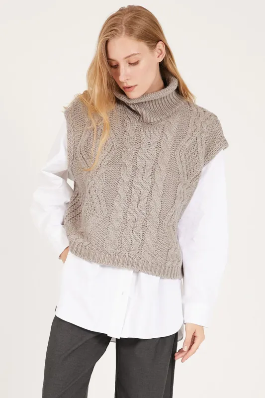 Daisy Turtle Neck Cable Knit Vest sold by storets