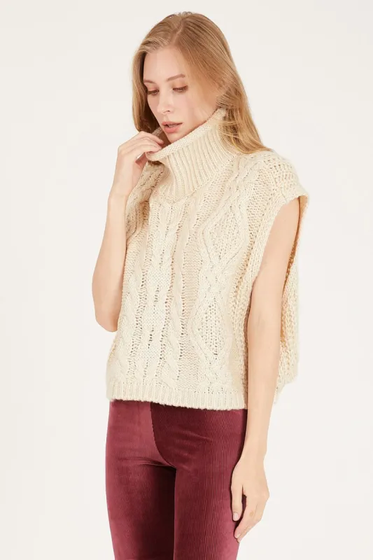Daisy Turtle Neck Cable Knit Vest sold by storets