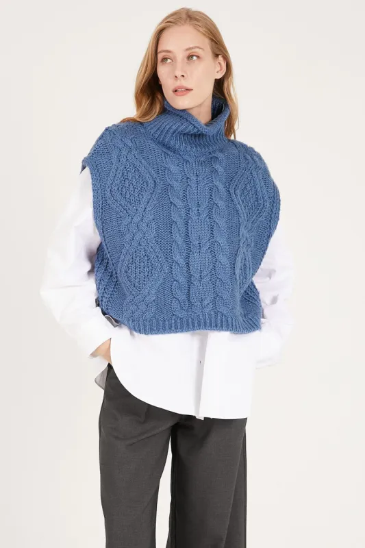 Daisy Turtle Neck Cable Knit Vest sold by storets