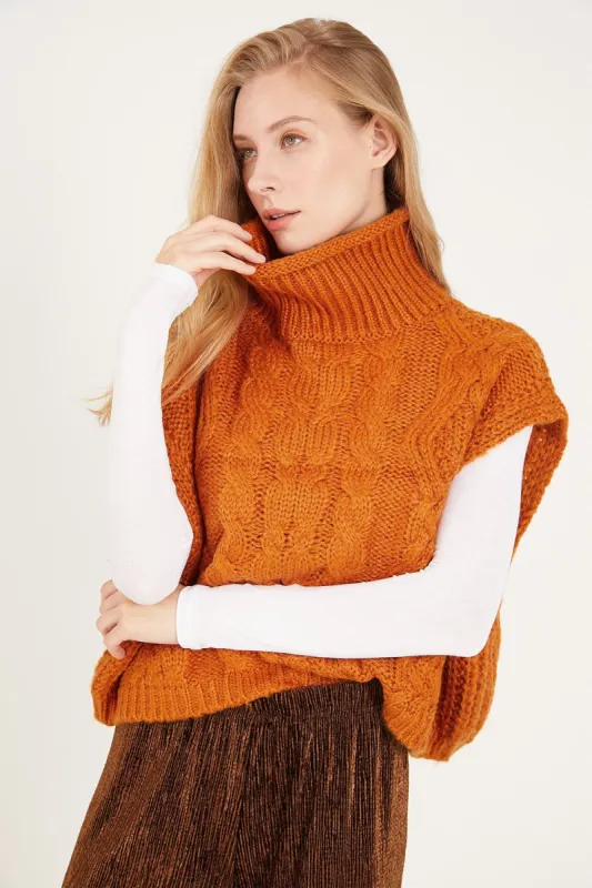 Daisy Turtle Neck Cable Knit Vest sold by storets