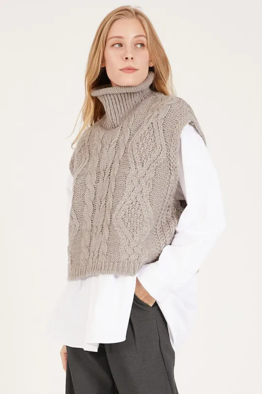 Daisy Turtle Neck Cable Knit Vest sold by storets