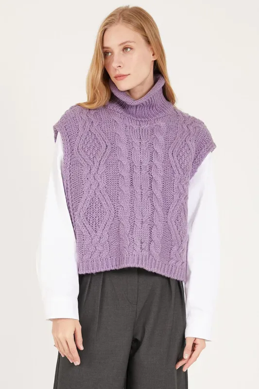 Daisy Turtle Neck Cable Knit Vest sold by storets