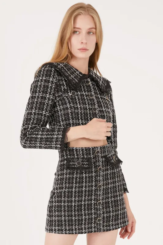 Ayla Tweed Jacket w/Lace Inset sold by storets