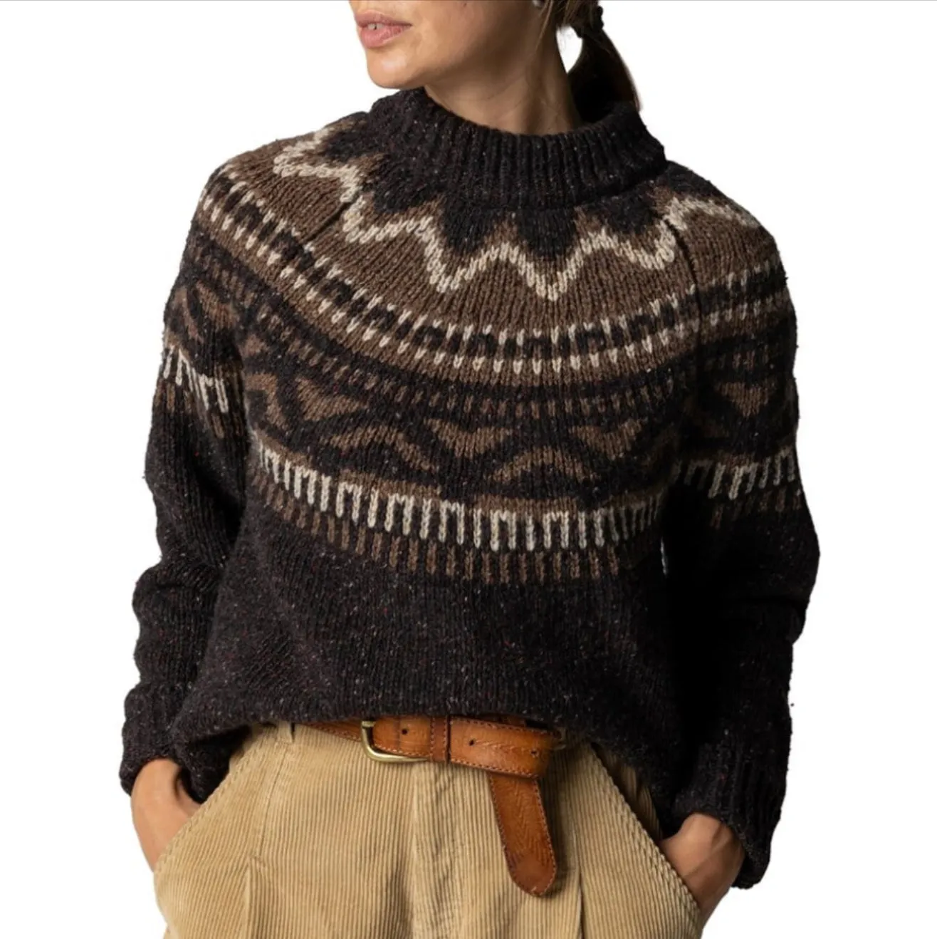 Finisterre Porth Fair Isle Yoke Jumper-Caramel sold by Storm