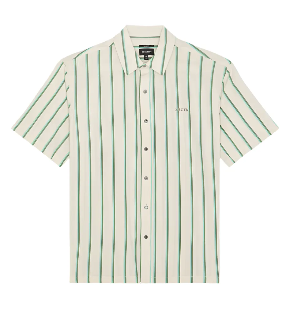 Brixton Cru Stripe S/S Woven - Beige/Pine/Aquatic sold by Storm