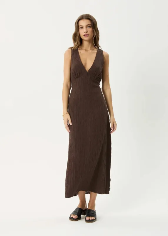 Afends Focus Seersucker Maxi Dress - Coffee made by Afends