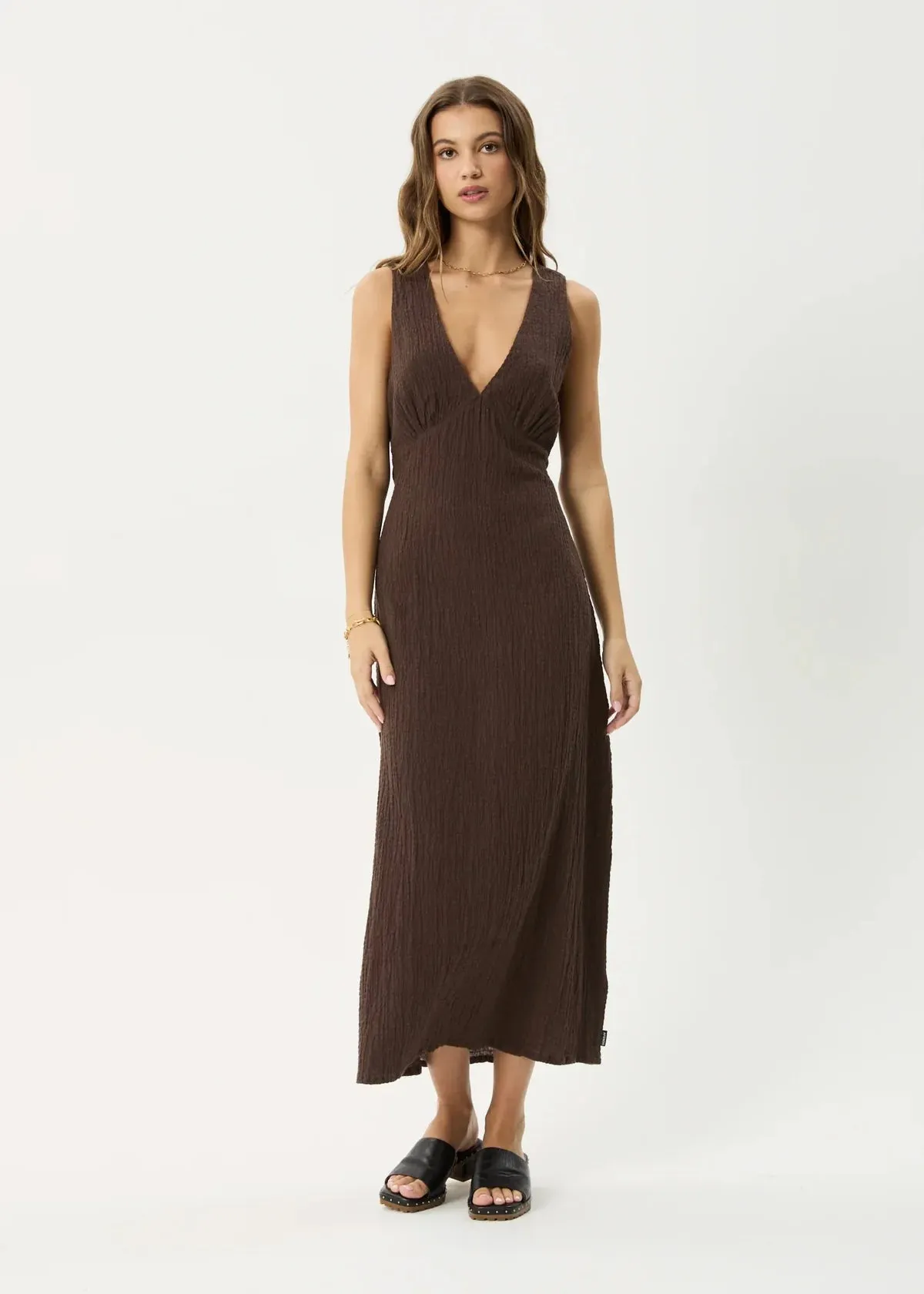 Afends Focus Seersucker Maxi Dress - Coffee sold by Storm