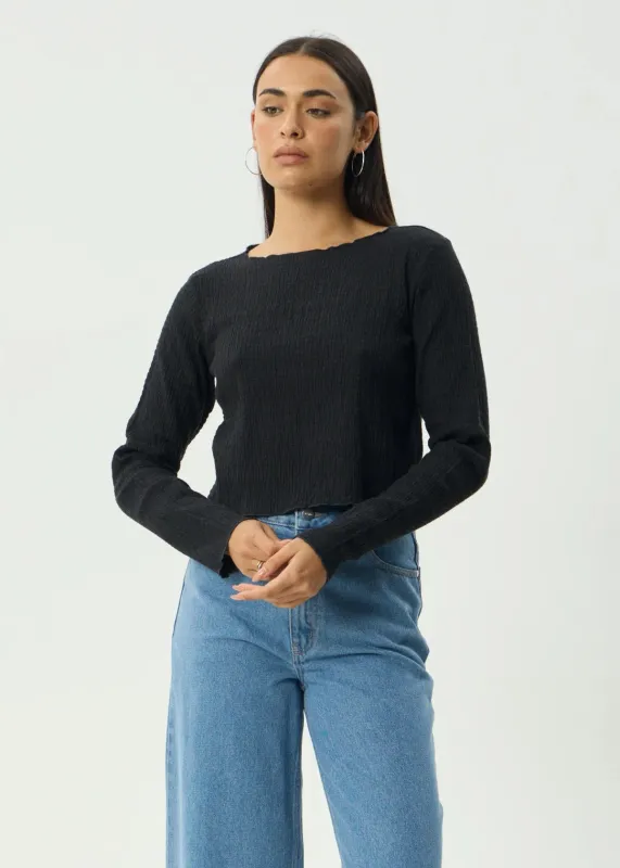 Afends Hemp Focus Seersucker Long Sleeve Top - Black made by Afends