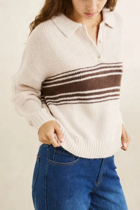 Rhythm Strata Knit Collared Jumper - Natural made by Rhythm.