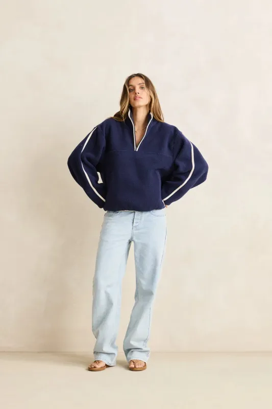 Rhythm Camp Half Zip Sherpa Pullover- Ocean made by Rhythm.