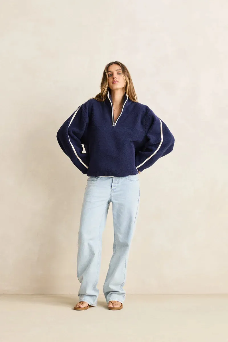 Rhythm Camp Half Zip Sherpa Pullover- Ocean sold by Storm