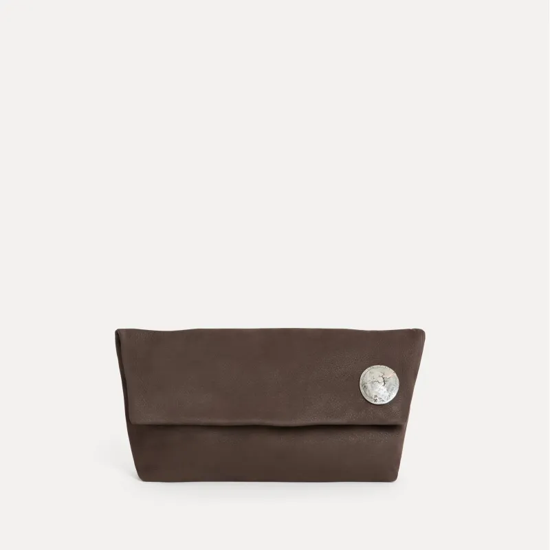 Vesta Clutch Coffee Nubuck sold by Streets Ahead
