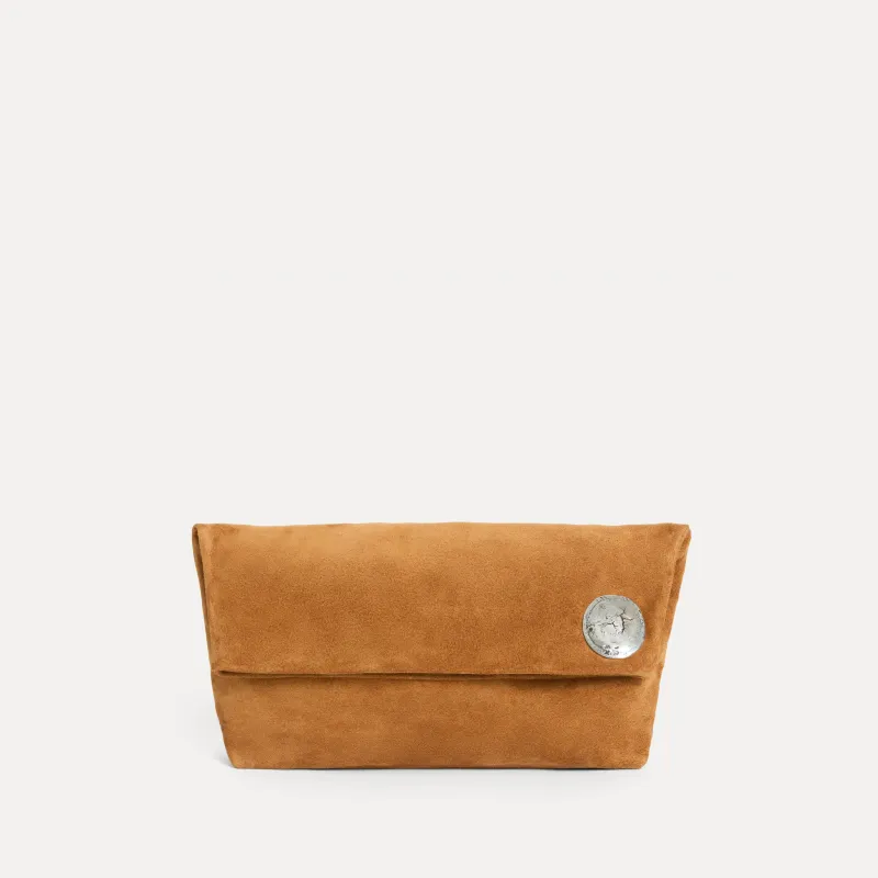 Vesta Clutch Tan Suede sold by Streets Ahead