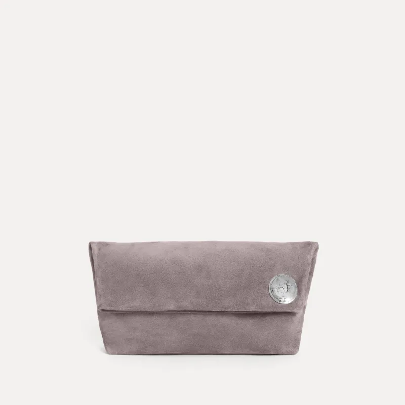 Vesta Clutch Grey Suede sold by Streets Ahead