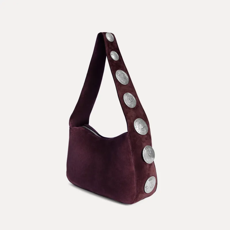 Athena Shoulder Bag Plum Suede sold by Streets Ahead