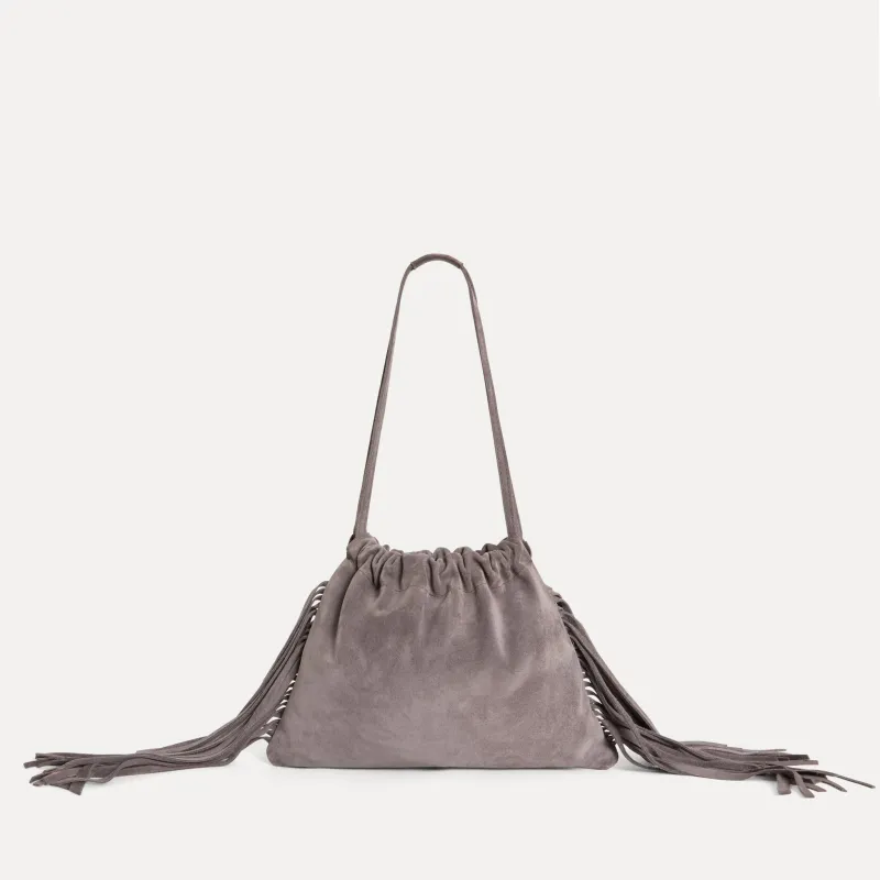 Diana Fringe Bag Grey Suede sold by Streets Ahead