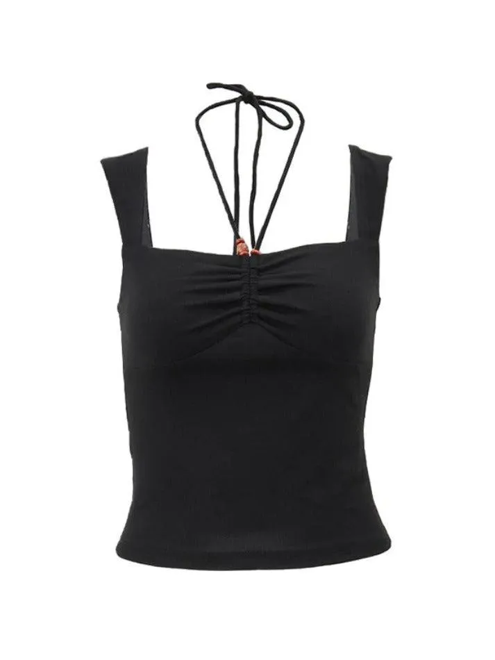Solid Color Pleated Halter Tank Top sold by Streetwear Society product image thumbnail 4
