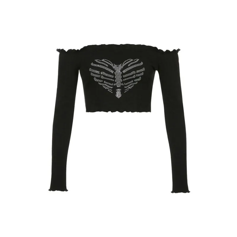 Bones Rhinestone Bardot Top sold by Streetwear Society