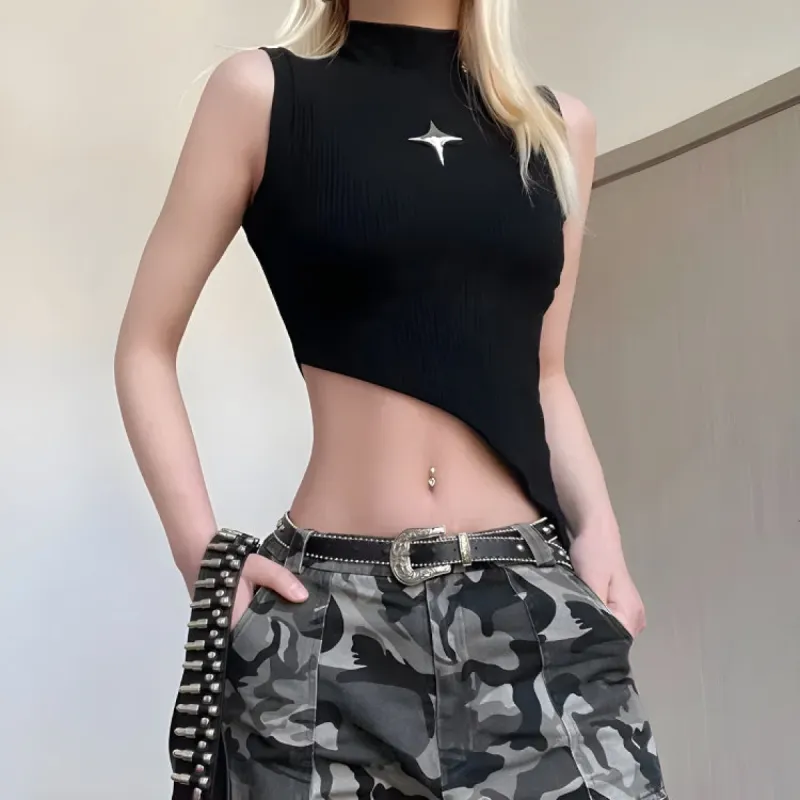 Y2K Corduroy Asymmetric Crop Top sold by Streetwear Society