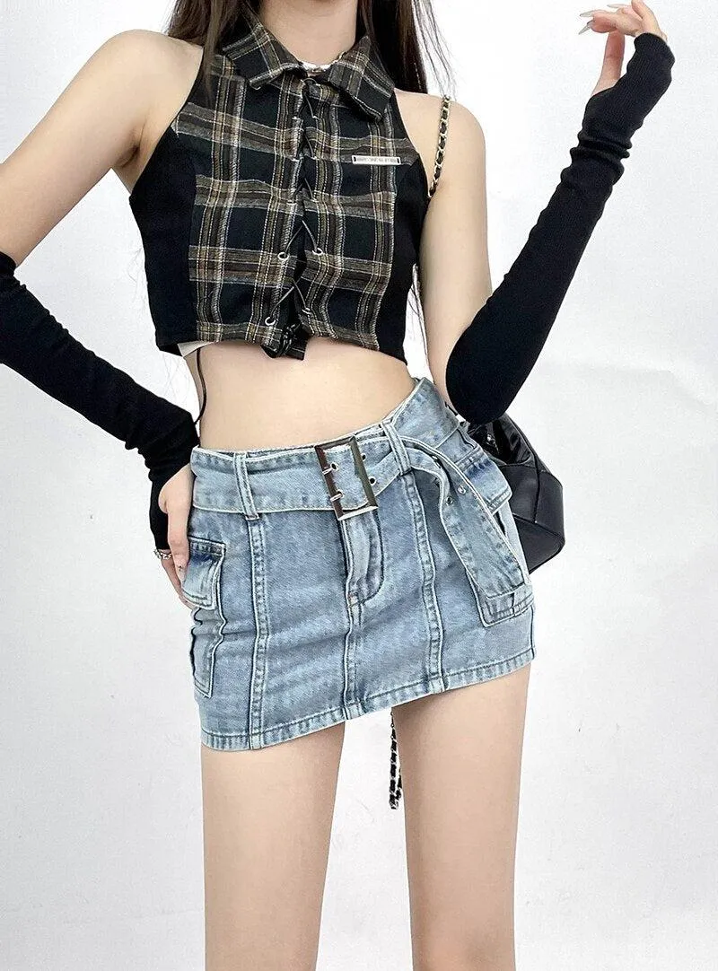 Grunge Cargo Jean Mini Skort sold by Streetwear Society product image thumbnail 2