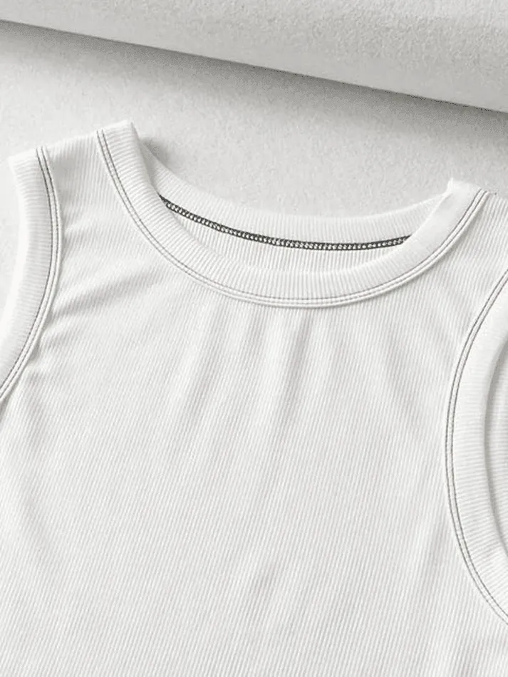 Stitched Detail Ribbed Crop Tank Top sold by Streetwear Society product image thumbnail 4